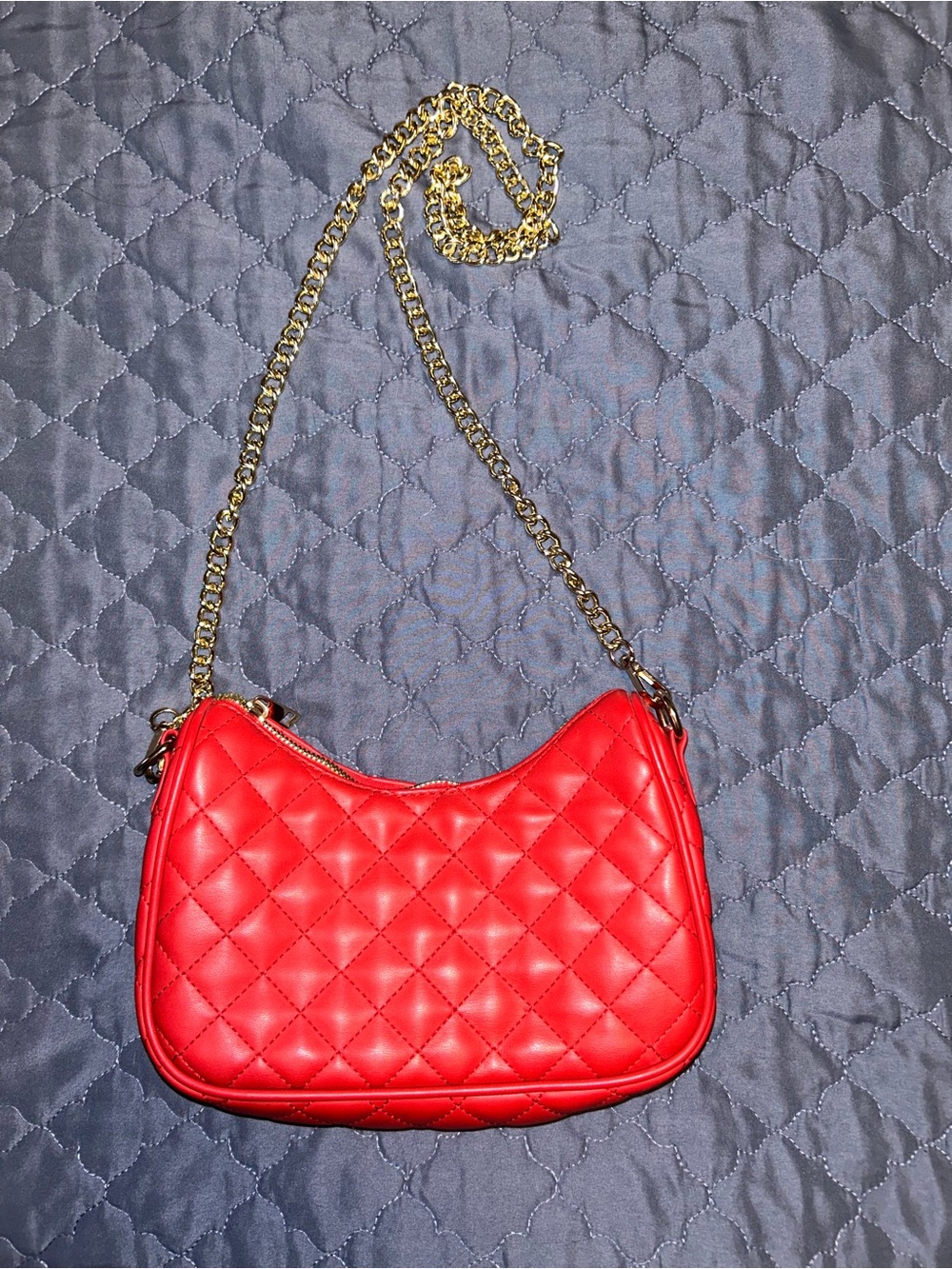 Red Quilted Gold Chain Strap Crossbody Bag